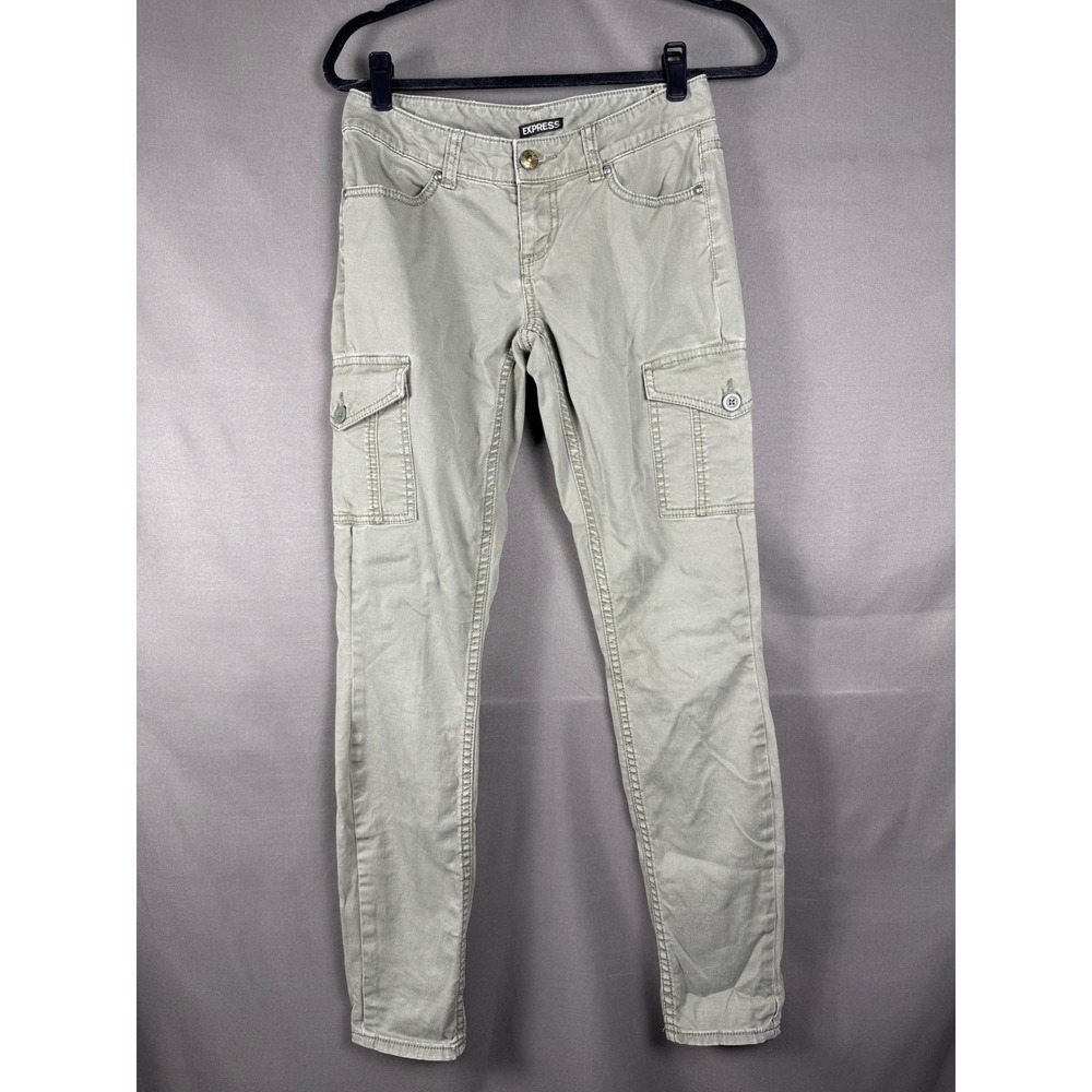 Express Cargo Pants Womens 0 Sage Green Skinny Low Rise Utility Military Twill